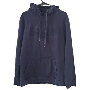 Hugo Boss Embossed Navy Distressed Hooded Sweatshirt Size XL